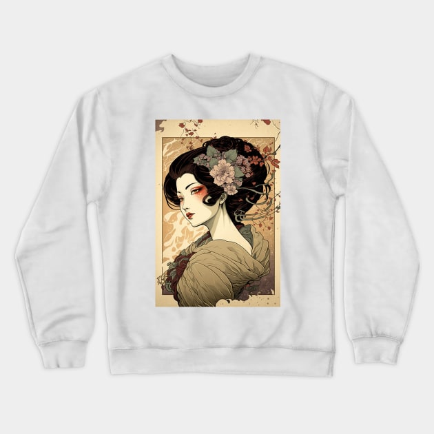 Japanese Woman in Spring - Art Nouveau Style Crewneck Sweatshirt by ArtNouveauChic